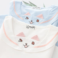 Women's Kawaii Sailor Collar Cat T-shirt
