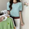Women's Korean Style Contrast Color Knitted T-shirt