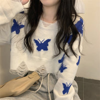 Maglione corto strappato a farfalla stile coreano da donna