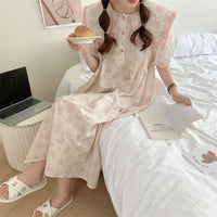 Pijama con volantes florales y cuello de muñeca Kawaii para mujer