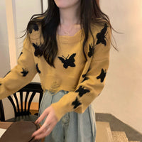 Suéter de punto con mariposas rasgadas Kawaii para mujer