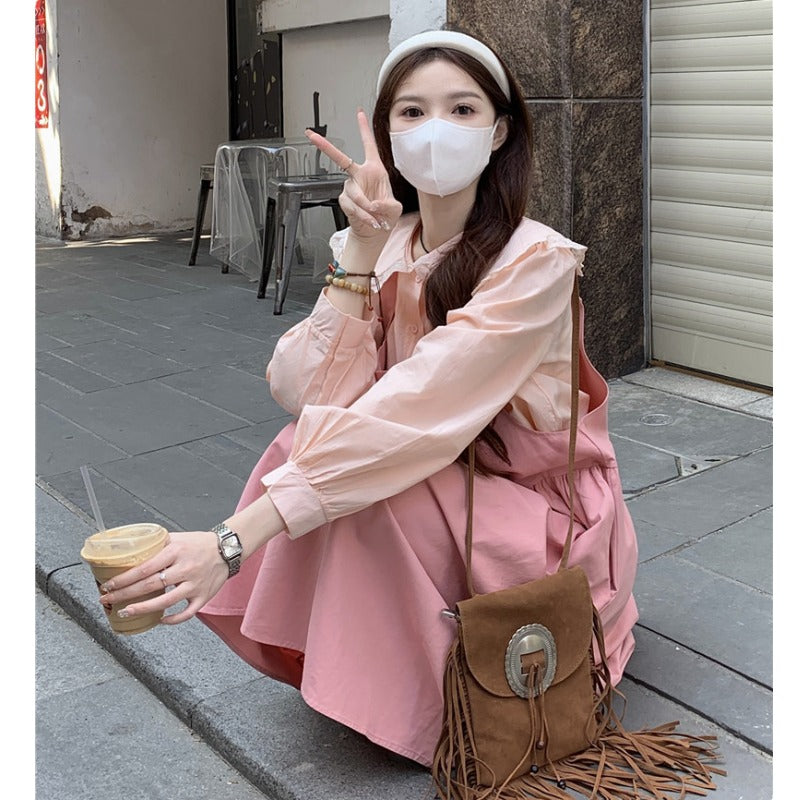 Женская комбинезонная юбка в корейском стиле с нашивкой в ​​виде сердца