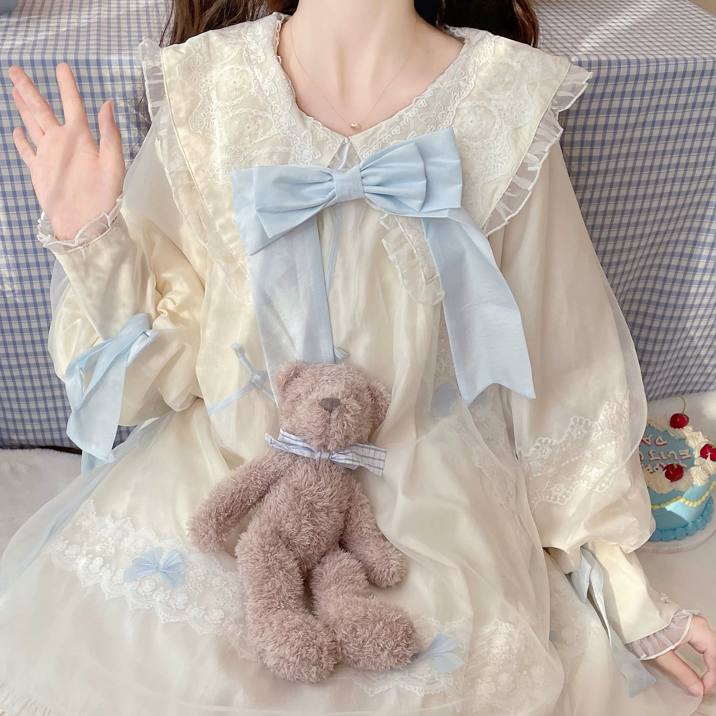 Женское платье Kawaii с кукольным воротником и пышными рукавами