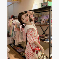 Vestido suelto de lunares con cuello de muñeca Kawaii para mujer