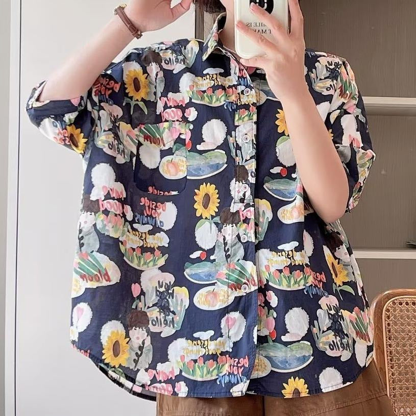 Camicia da donna con stampa floreale Kawaii
