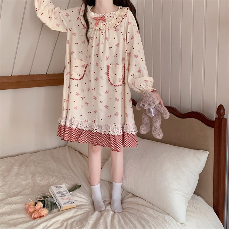 Pyjama Lolita à manches longues et grande poche pour femme