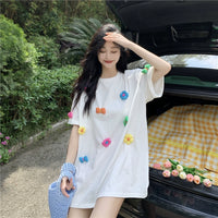T-shirt à épissure florale colorée Kawaii pour femmes