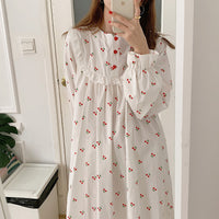 Conjunto de pijama con estampado de cerezas y cuello redondo de estilo coreano para mujer