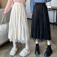 Falda de malla plisada de estilo coreano para mujer