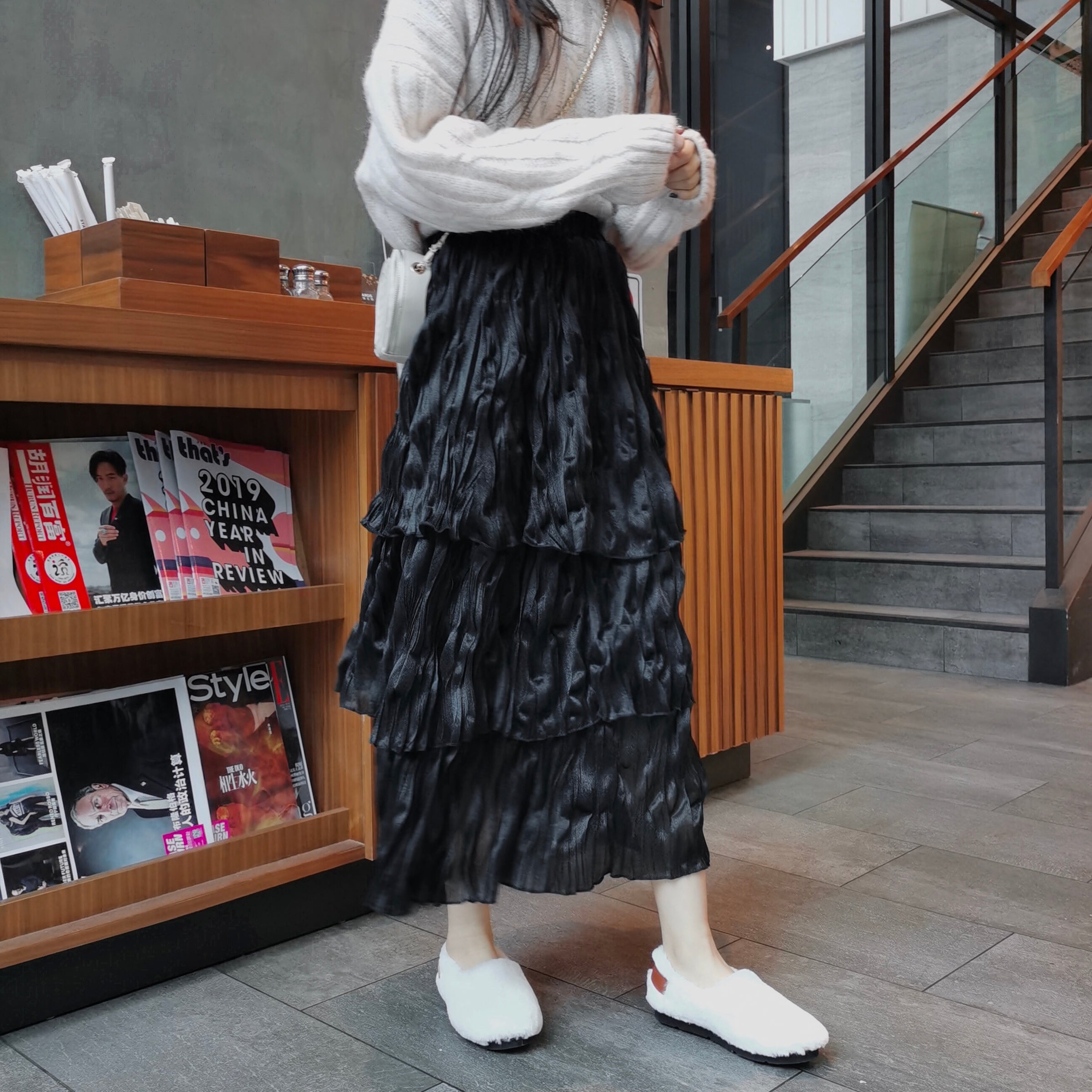 Jupe en mousseline de soie à volants multicouches de style coréen pour femmes