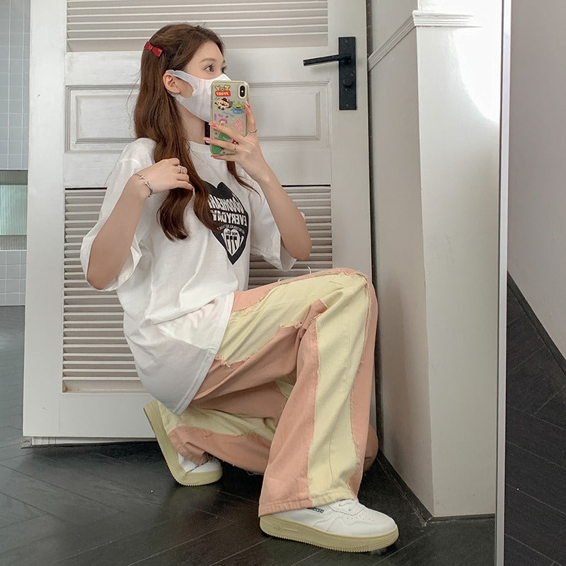 Women's Korean Style Contrast Color Loose Pants