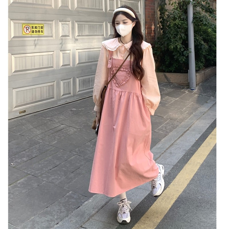 Women's Korean Style Heart Patch Overall Skirt