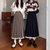 Falda larga plisada vintage de cintura alta para mujer