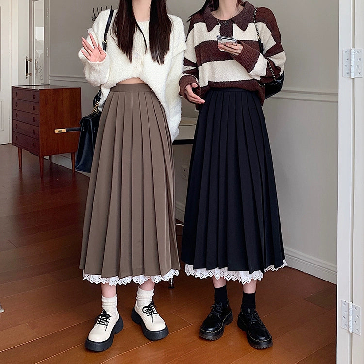 Women's Vintage High-waisted Pleated Long Skirt