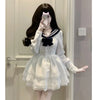 Women's Lolita Sailor Collar Bowknot Layered Dress