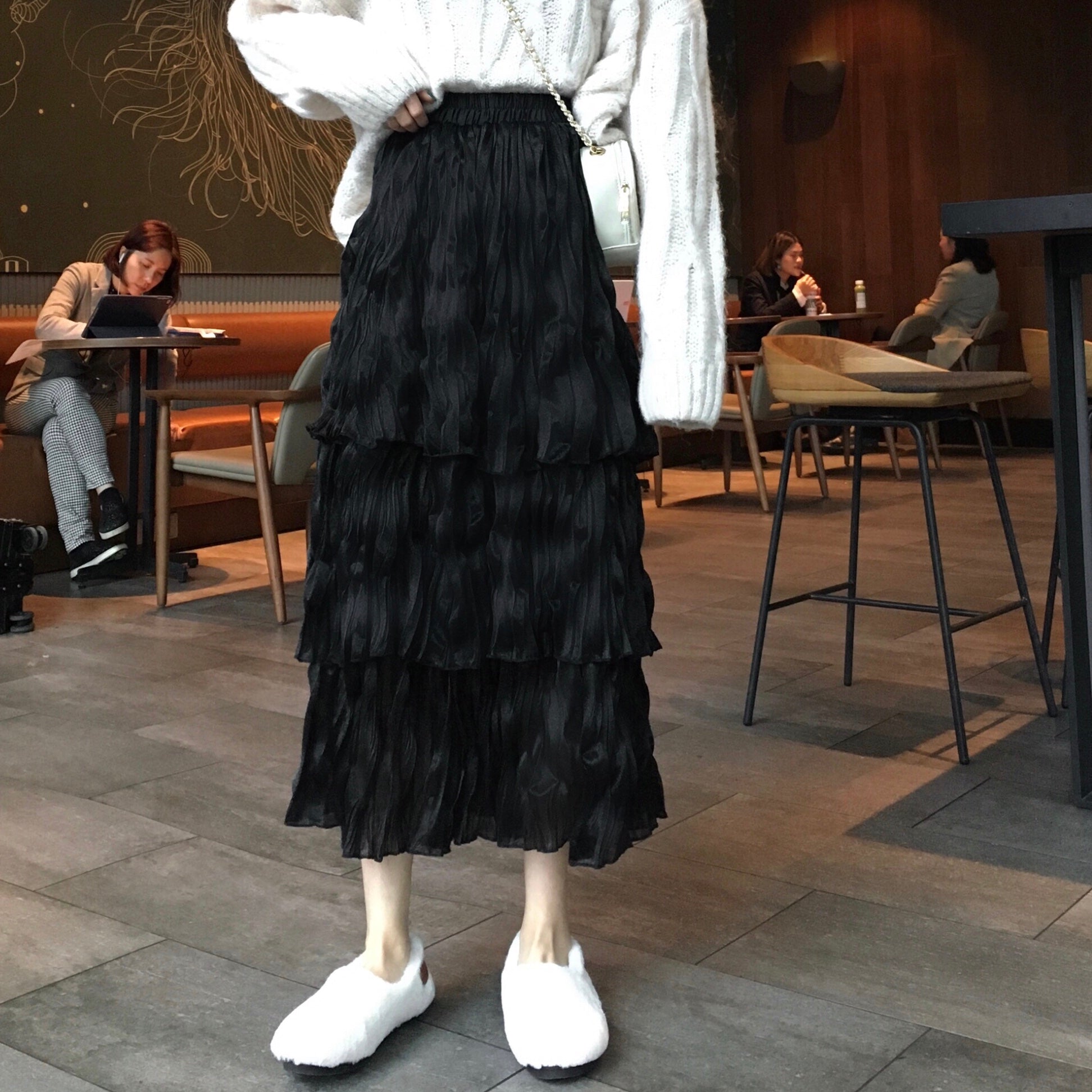 Falda de gasa con volantes multicapa de estilo coreano para mujer
