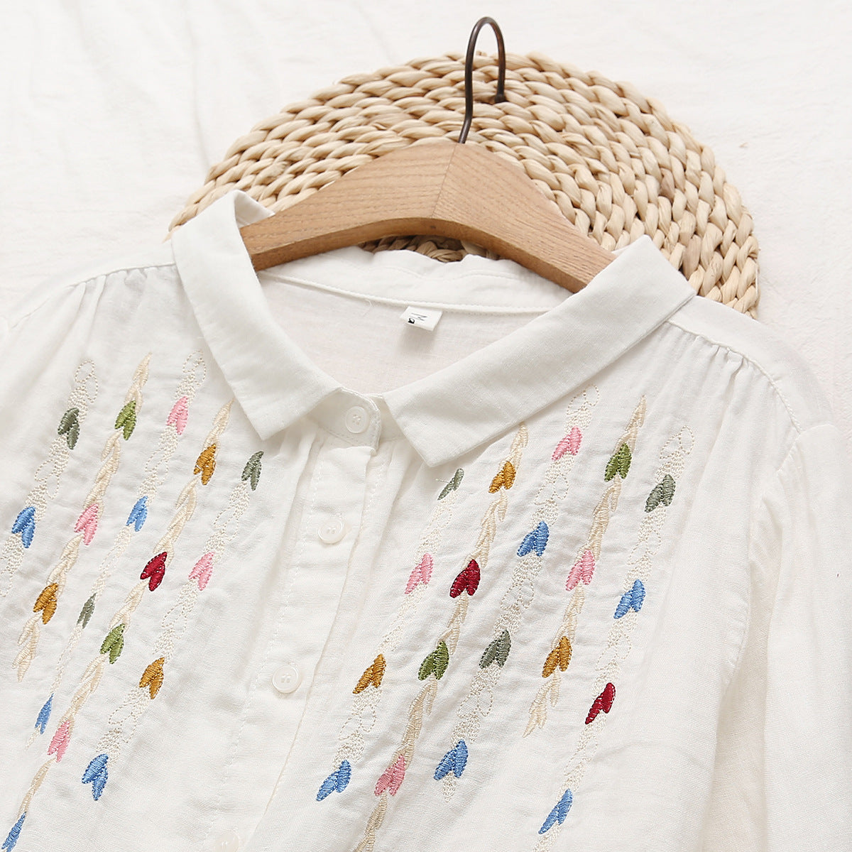Camicia da donna ricamata con foglie Harajuku