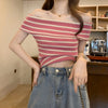 Women's Korean Style Off Shoulder Striped Knitted Top