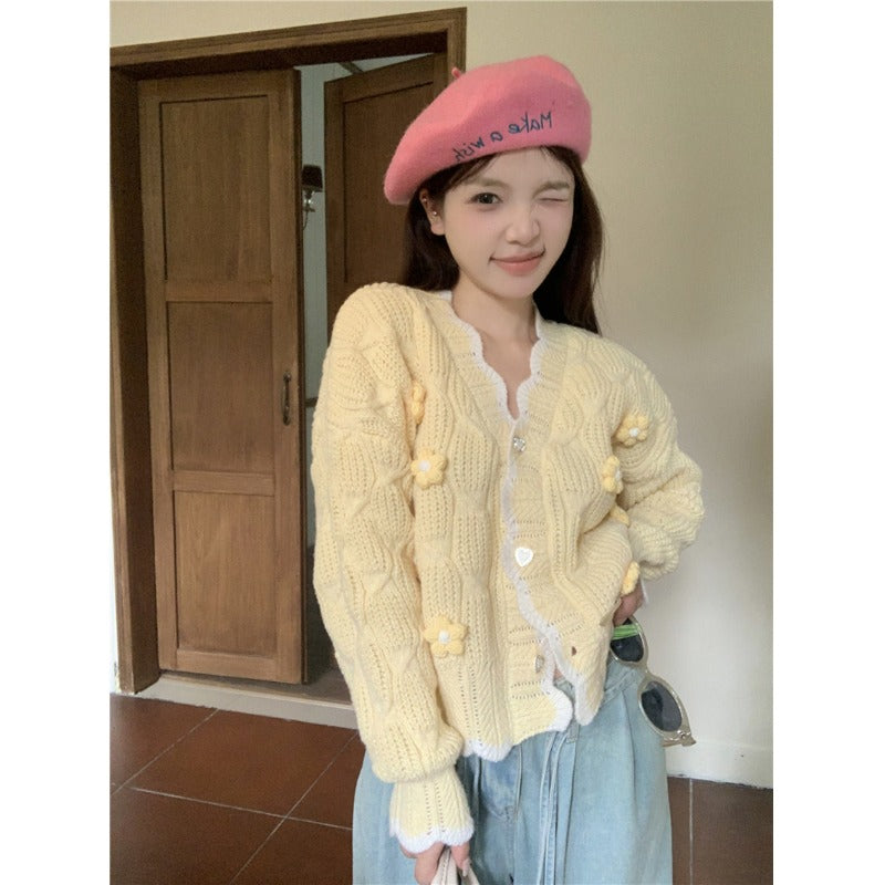 Women's Korean Style Flower Knitted Cardigan