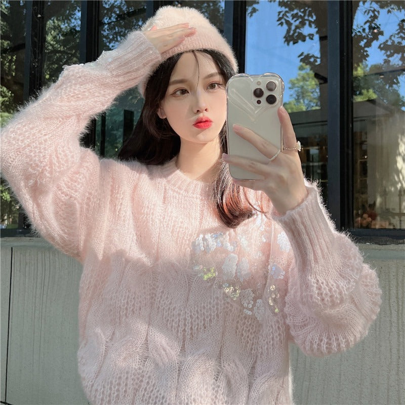 Suéter de crochet estilo coreano para mujer
