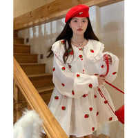 Women's Kawaii Long Sleeved Strawberry Embroidered Short Dress