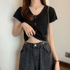 Women's Kawaii Plunging Waved Knitted Crop Top