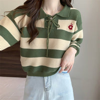 Suéter a rayas con cuello tipo polo de estilo coreano para mujer