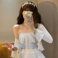 Women's Korean Style Strappy Ruched Lace Hem Bustier