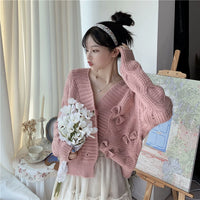 Cardigan lavorato a maglia con fiocco in stile coreano da donna