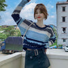 Women's Korean Style Contrast Color Cutout Knitted Top
