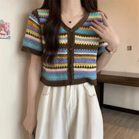 Women's Kawaii Contrast Color Striped Cardigan
