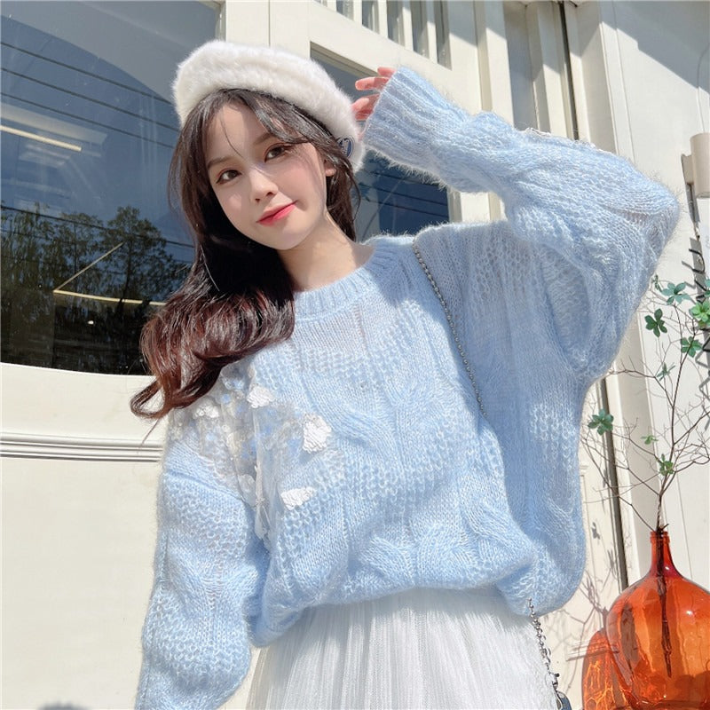 レディース韓国風かぎ針編みセーター