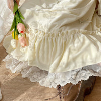 Women's Lolita High-waisted Lace Hem Bowknot Velvet Long Skirt
