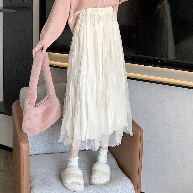 Женская плиссированная сетчатая юбка в корейском стиле