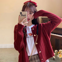 Cardigan tricoté à col rond de style coréen pour femmes