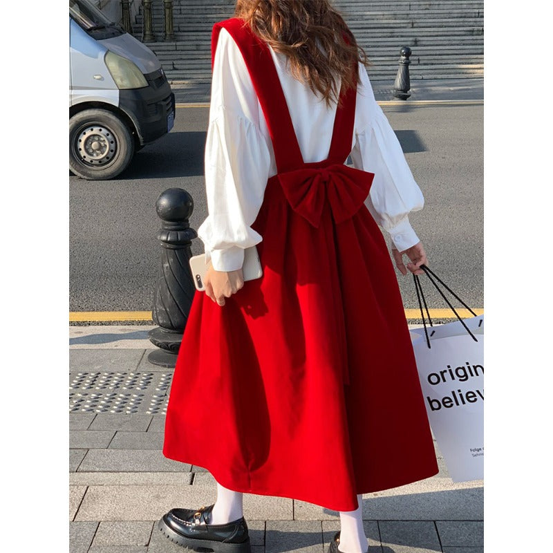 Women's Korean Style Bowknot Suspender Skirt