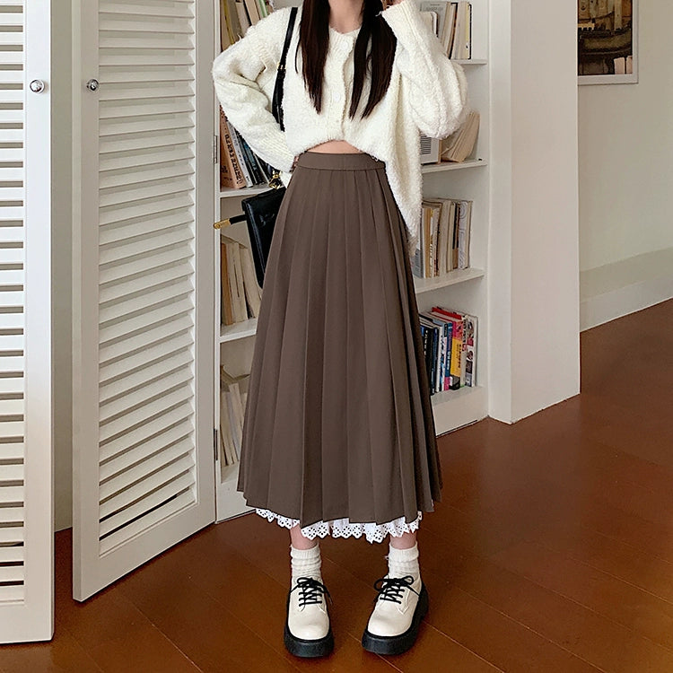 Jupe longue plissée taille haute vintage pour femme