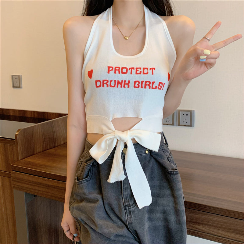 Camiseta sin mangas con cuello halter y tiras de estilo coreano para mujer