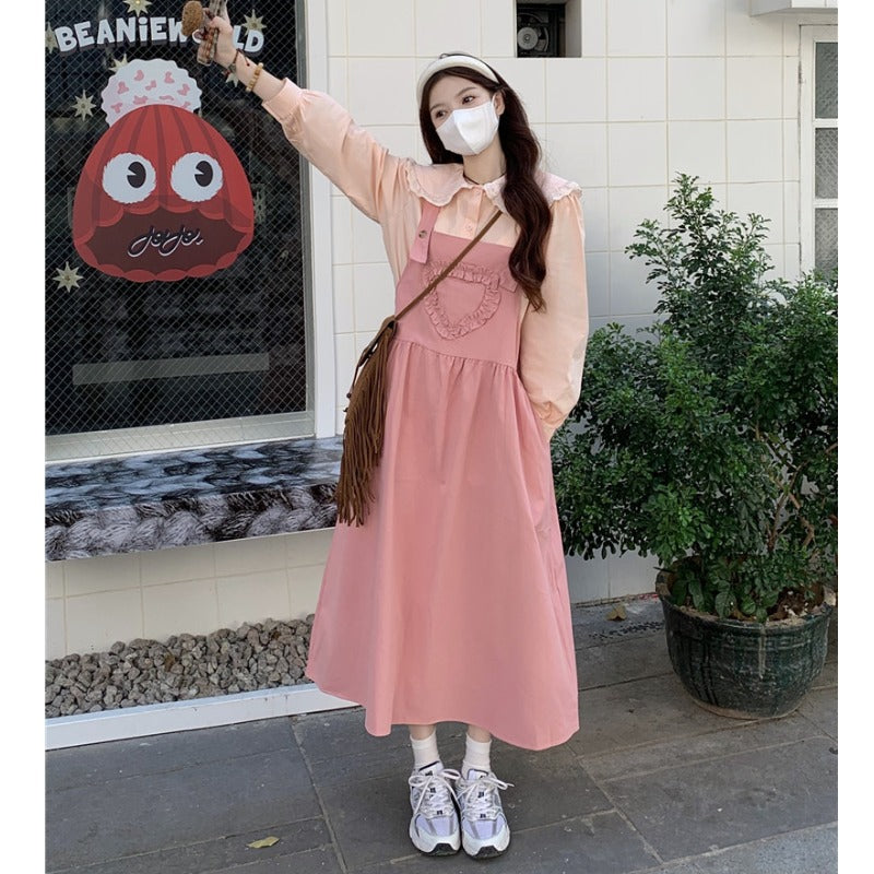 Women's Korean Style Heart Patch Overall Skirt