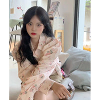 Damen-Hemd im koreanischen Stil mit Blumenmuster und Puffärmeln