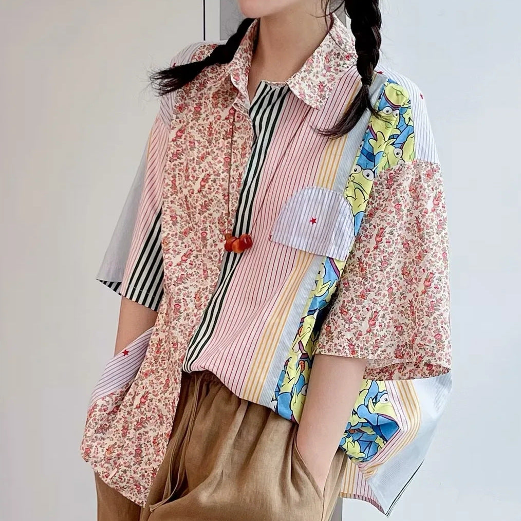 Camicia da donna a righe con colori a contrasto Harajuku