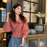 Chemise à carreaux à volants de style coréen pour femmes