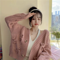 Cardigan lavorato a maglia con fiocco in stile coreano da donna
