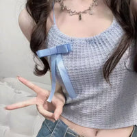 Camiseta sin mangas con cuello halter y lazo de estilo coreano para mujer