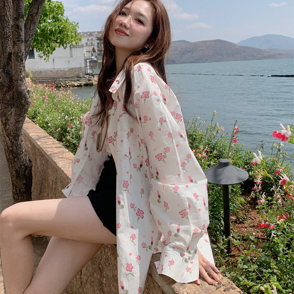 Camicia da donna stampata floreale in stile coreano