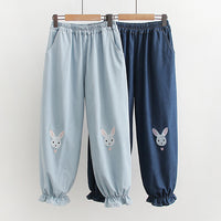 Женские джинсовые брюки с рюшами и принтом кролика Kawaii