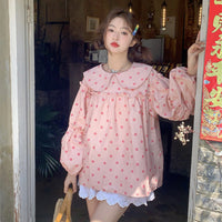 Женская рубашка в горошек с бантом и воротником-куклой Kawaii