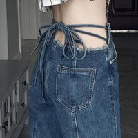 Pantalones rectos con cordones de cintura alta de estilo coreano para mujer