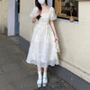 Women's Korean Style Puff Sleeved Floral Embroidered Dress