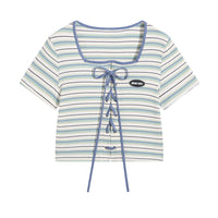 Women's Korean Style Lace-up Striped Knitted Top